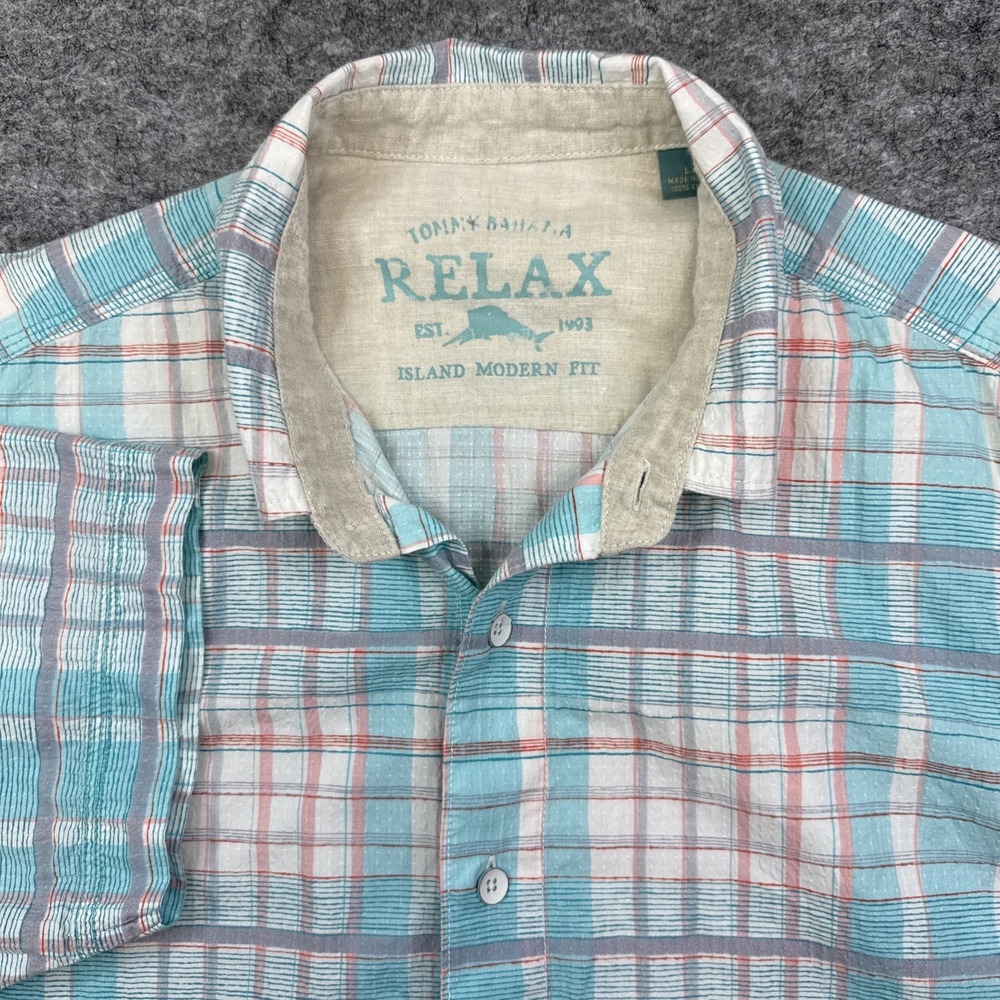 Tommy Bahama Island Modern Fit shirt men's large plaid cotton coastal nautical